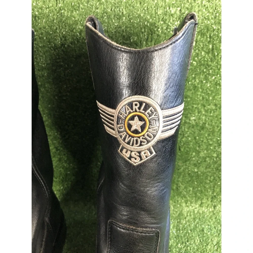 Vintage Harley Davidson USA Black Leather Motorcycle Cowboy Boots Mens 9